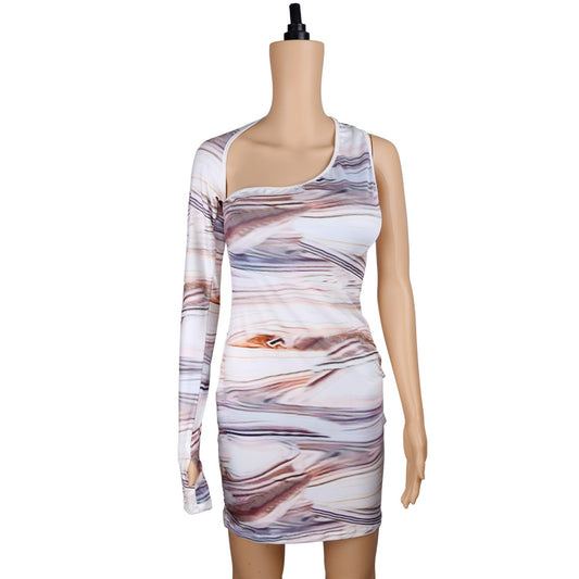 White-Brown Woodgrain Print One Sleeve Back