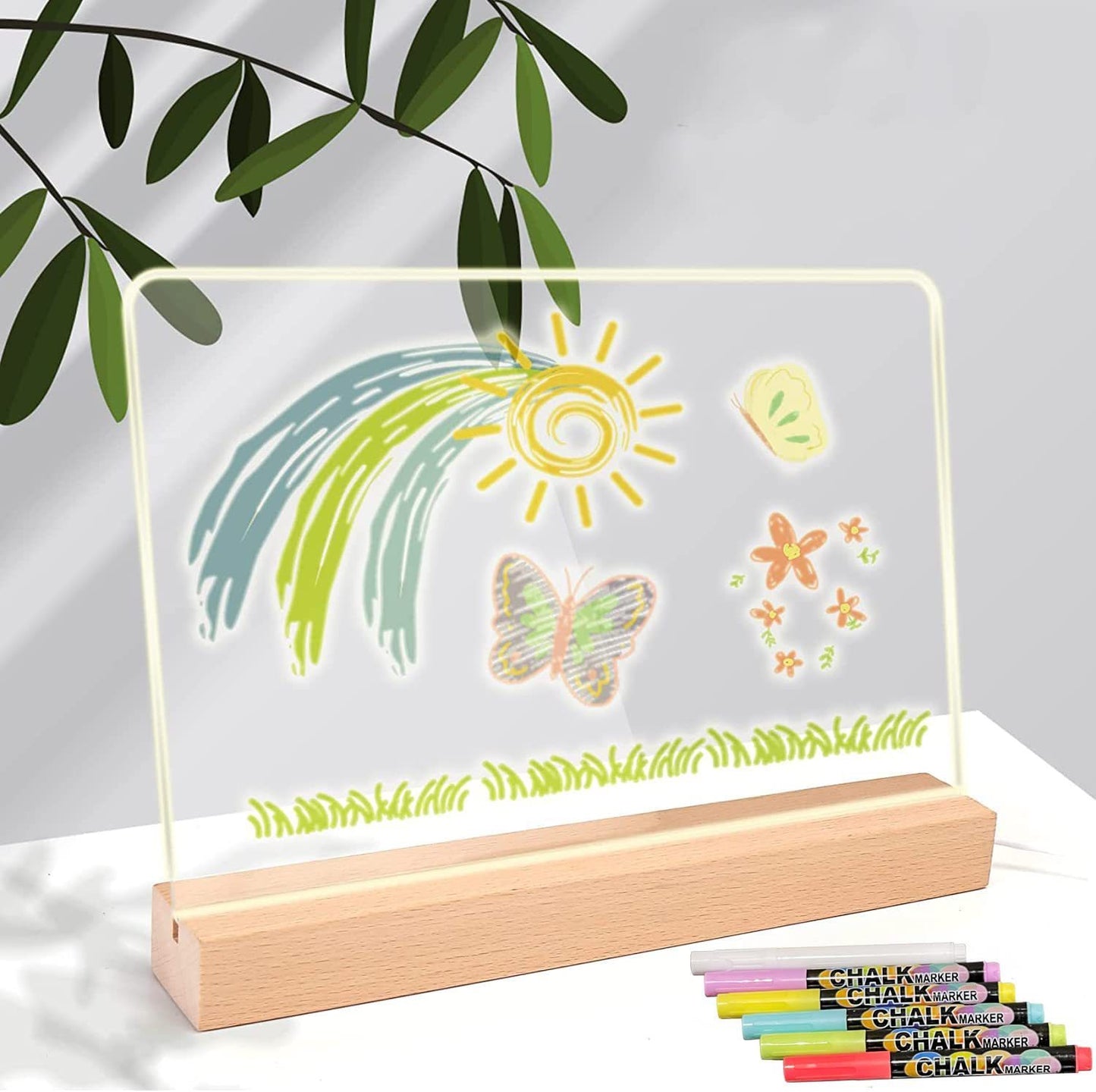 Acrylic Dry Wipe Board With LED Light Transparent Desktop Calendar White Holder