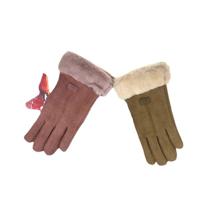 Women's Winter Velvet Riding Suede Gloves