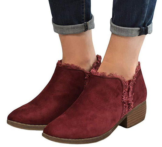 Retro Polished Thick Heel Plus Size Side Zipper Ankle Boots