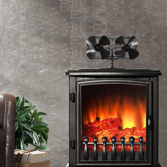 8 Leaf Double Head Fireplace Heat Power Fan