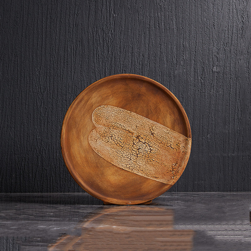 Wood Grain Ceramic Living Room Flat Vase Flower Arrangement Decoration