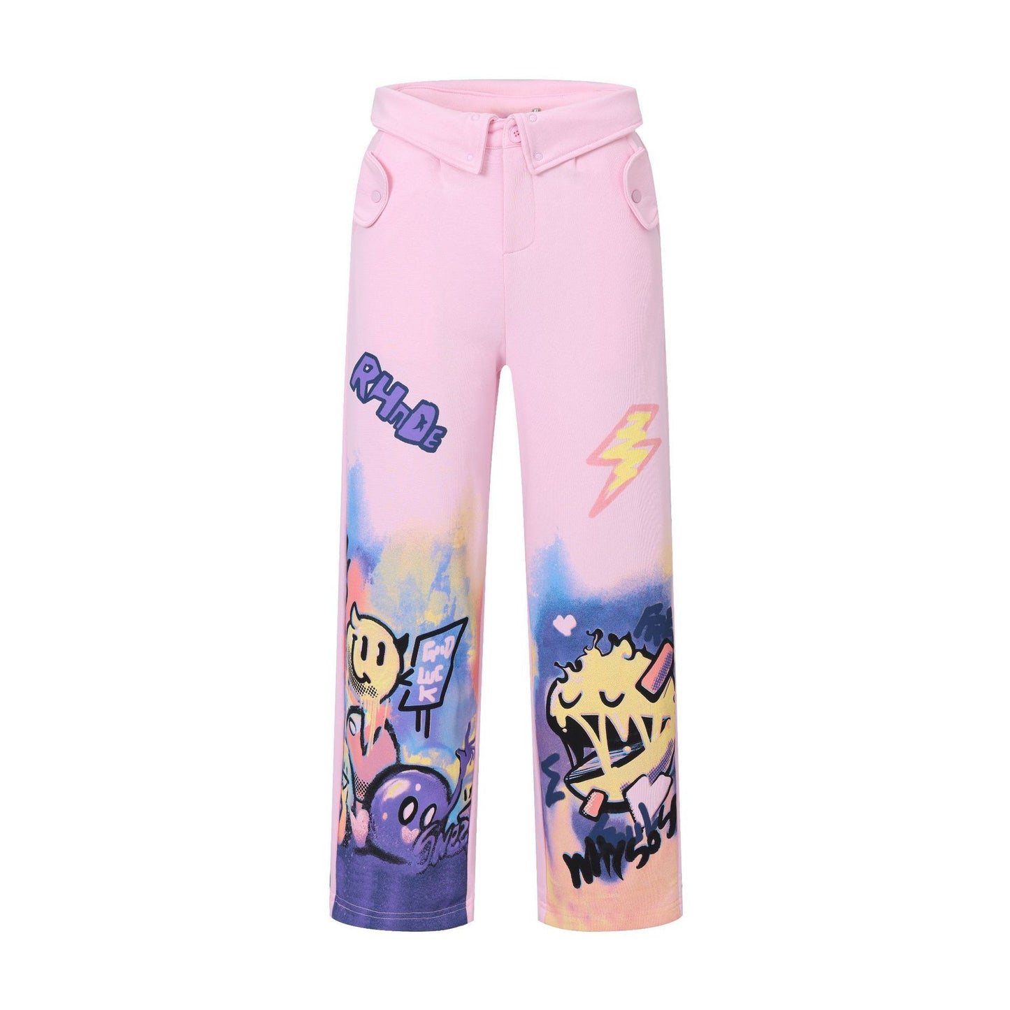 Flip Waist Graffiti Straight Casual Pants