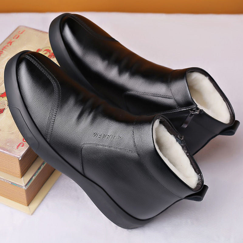 Men's Fleece-lined Thickened Leather Waterproof Casual High-top Snow Boots