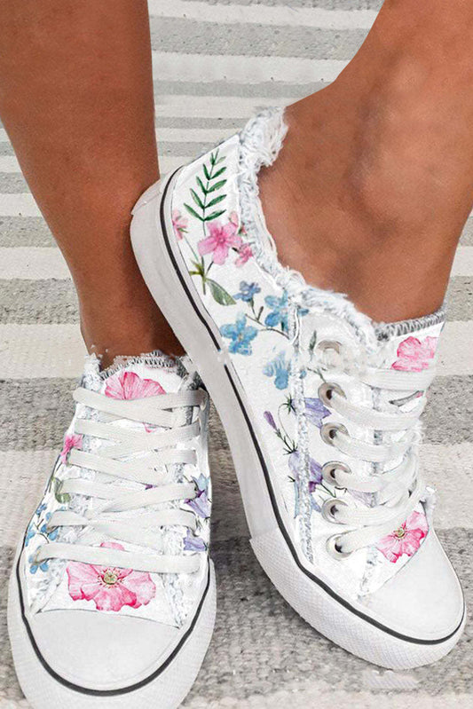 White Floral Canvas Shoes Women Large - FLIPSTYLEZLLC