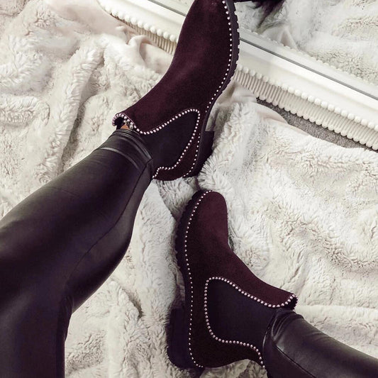 Beaded thick hard plus size women's boots