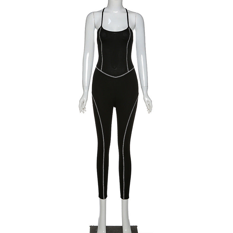 Sling jumpsuit straps back hips integrated pants