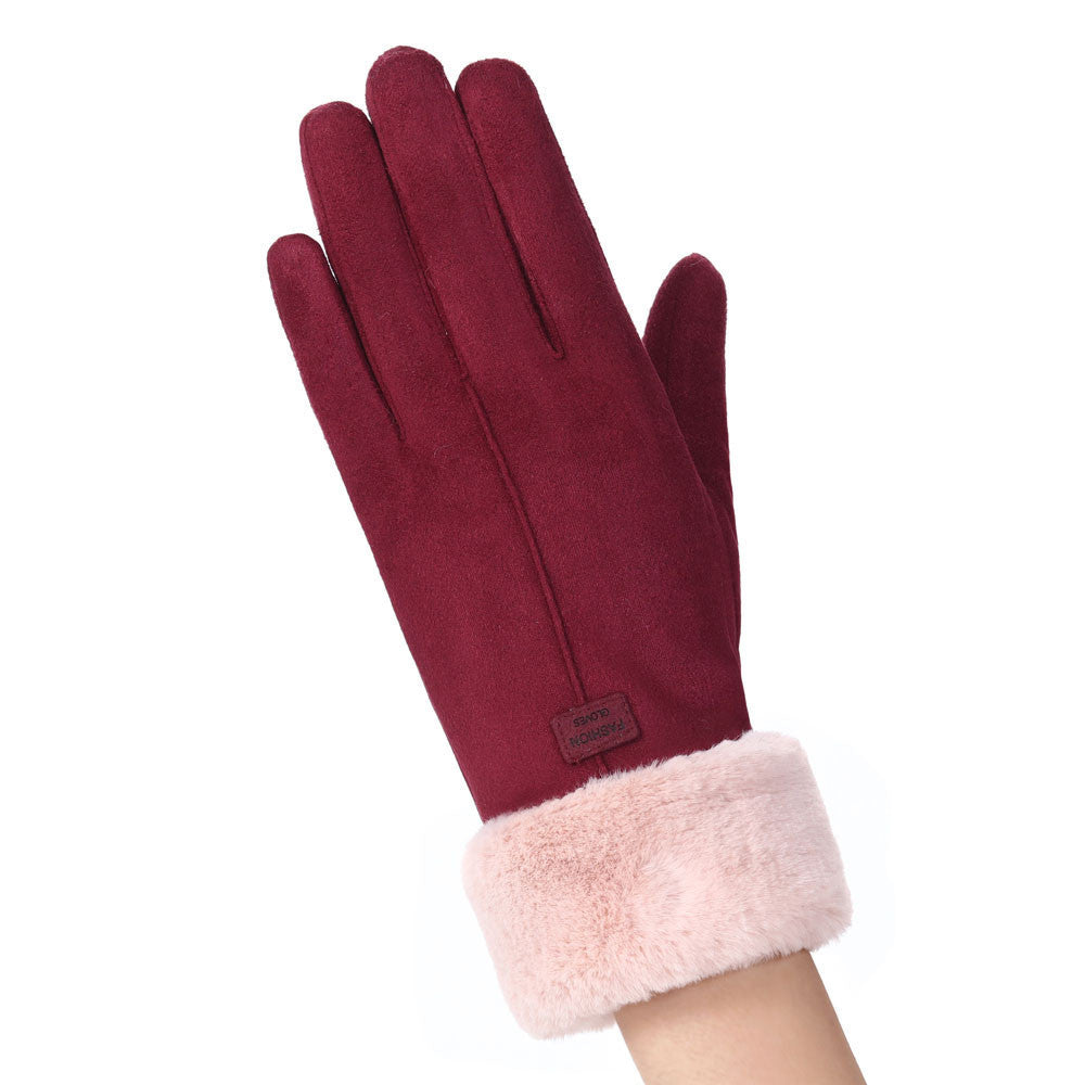 Women's Winter Velvet Riding Suede Gloves