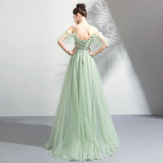 Off-the-shoulder Mint Green Bridal Wedding Dinner Annual Party Dress