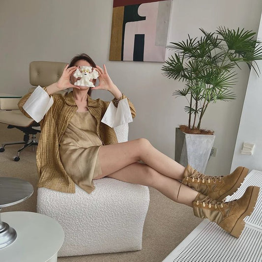 Lace-up Casual Solid Color Martin Boots