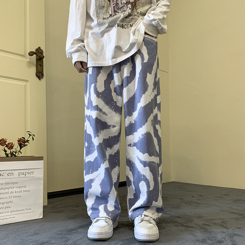 Zebra Stripe Jeans Men's Loose-fitting Wide-leg Trousers
