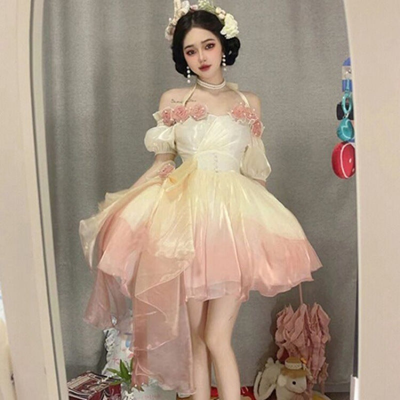 Sweet Girl Mermaid Color Three-dimensional Flower Lolita Dress