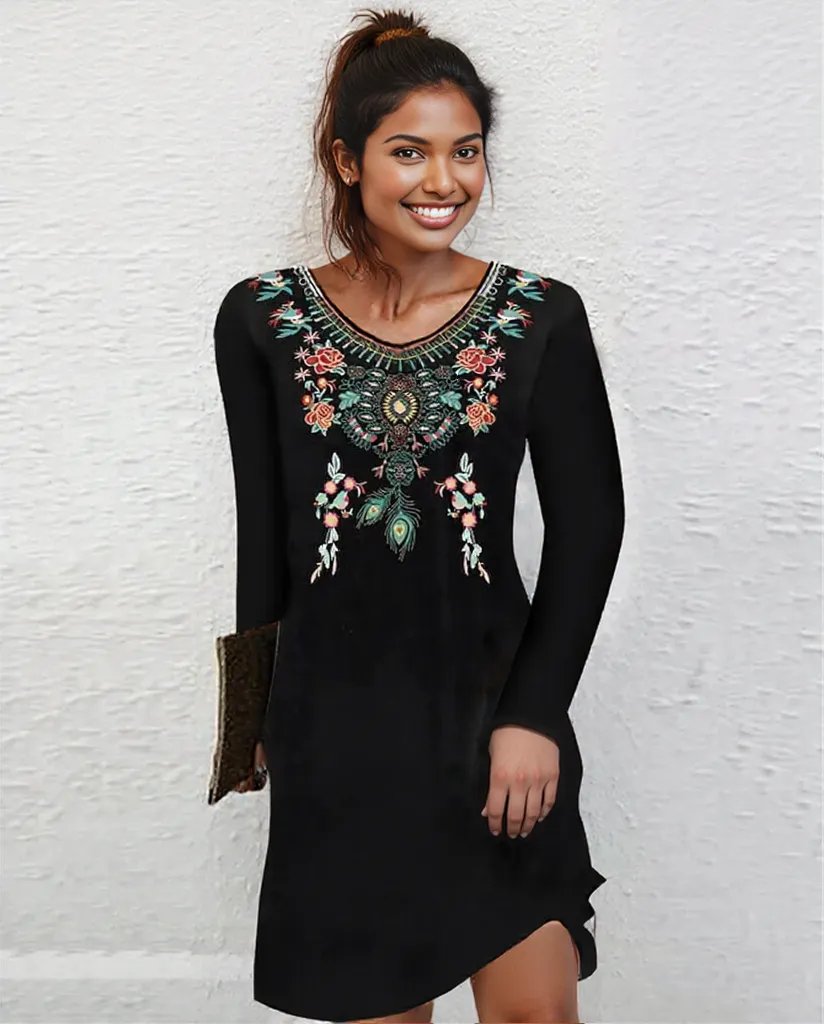 New Sexy Autumn fall Winter exotic floral design Dress for Women 7 different colors