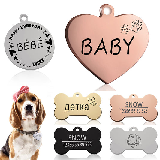 Cat And Dog ID Label Carving Personalized Pendant