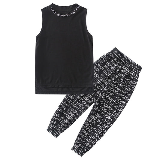 Girls Korean Style Sleeveless Two-piece Sports Suit