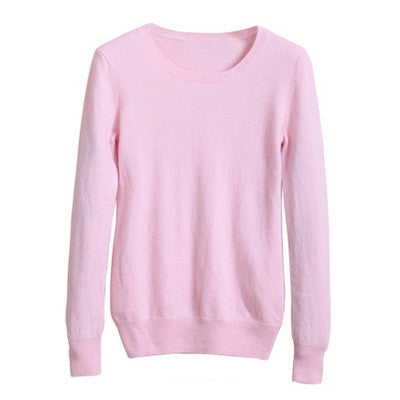 Winter Cashmere Jumper Slim Fit Plus Size Solid Color Round Neck for Women