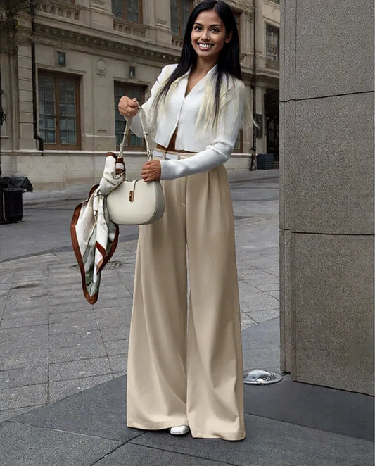 New fall style cream color High Waist trousers Pants for women