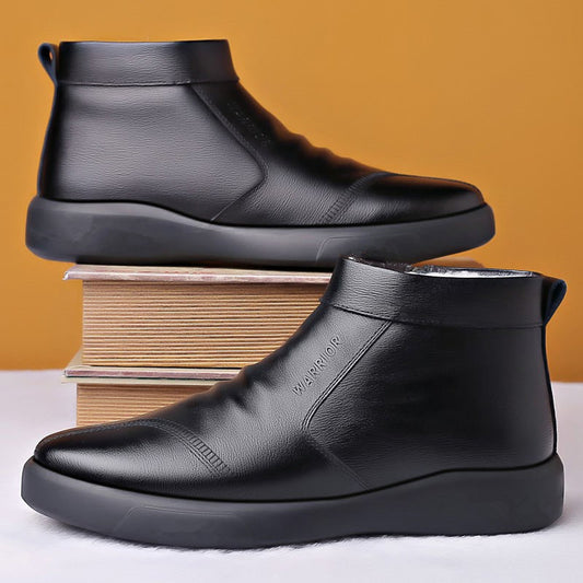 Men's Fleece-lined Thickened Leather Waterproof Casual High-top Snow Boots