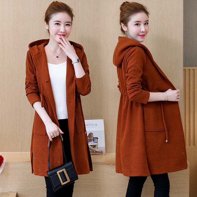 Women's Hooded Lace-up Knitted Plus Size Casual Cotton Jacket
