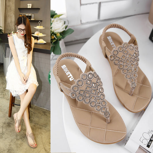 Japanese Sandals Summer Women Embroidered Thread Rhinestone Flat Shoes Large Size Flat Shoes - FLIPSTYLEZLLC