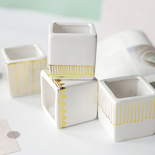 Succulent Ceramic Flower Pot Small Square Table Top Ornament