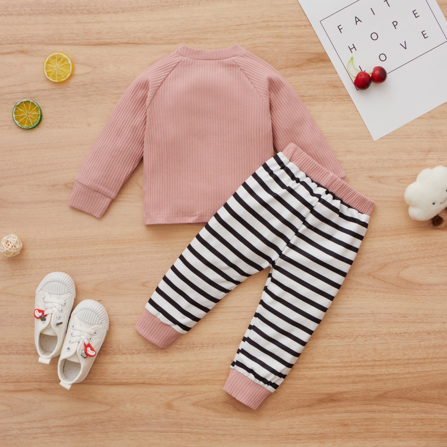 Girls' Sports Long-sleeved Pullover Without Hood Rainbow Cotton Sweater And Trousers Suit