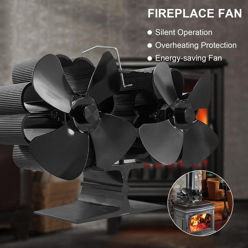 8 Leaf Double Head Fireplace Heat Power Fan