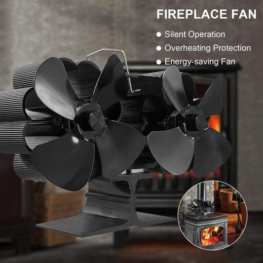8 Leaf Double Head Fireplace Heat Power Fan