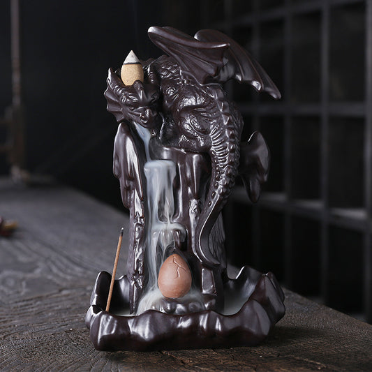 Ceramic Smoke Backflow Incense Burner Nordic Pterodactyl LED Lights Backflow Stove Ornaments