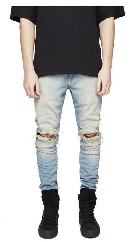 Street men's knee-skinned jeans