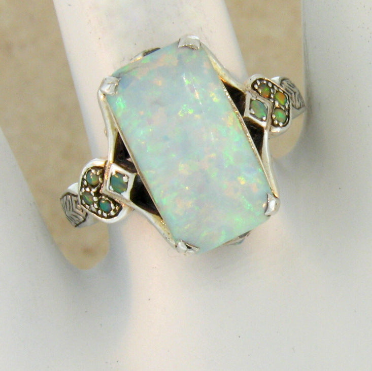 New Product Square White Opal Antique Silver Ring