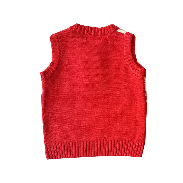 European And American Style Cotton Sweater Christmas Deer Children's Vest