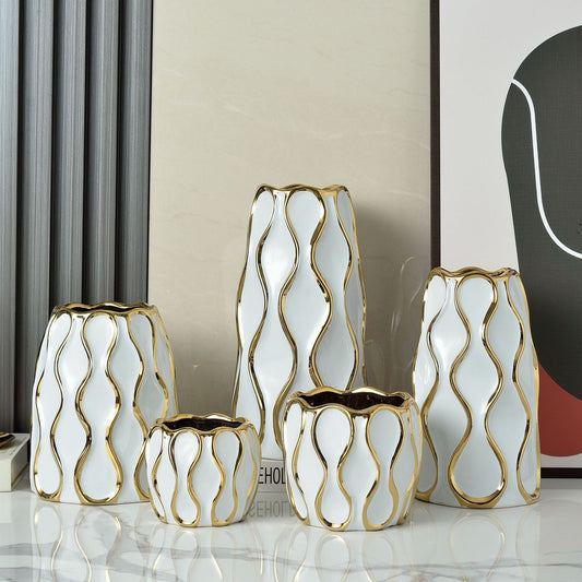 Simple Modern Black And White Gold Plated Ceramic Vase