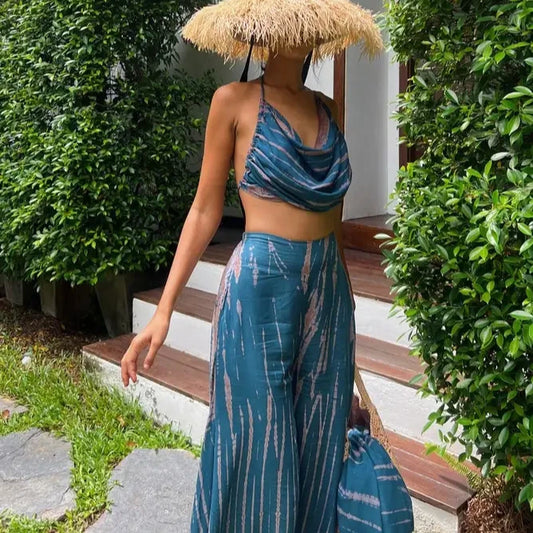 Handmade Casual Summer BOHO Harem Wide Leg Pants Gypsy Yoga Belly Dance Art Pallazo Wrap Sarong Tie Dye High Elastic Waist