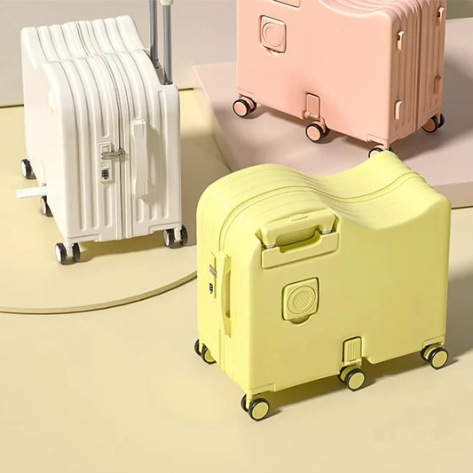 New Children's Luggage Can Sit and Ride With Hidden Cup Holders Footrest Design Durable Trolley Travel Password Box Seat Diva