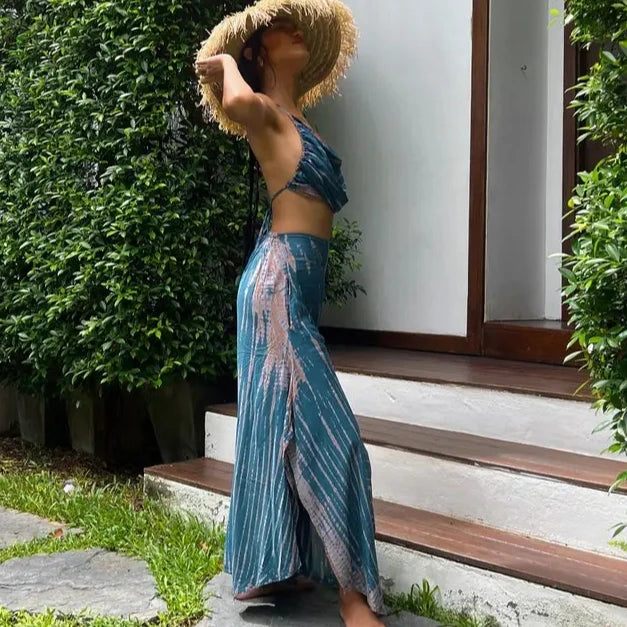 Handmade Casual Summer BOHO Harem Wide Leg Pants Gypsy Yoga Belly Dance Art Pallazo Wrap Sarong Tie Dye High Elastic Waist