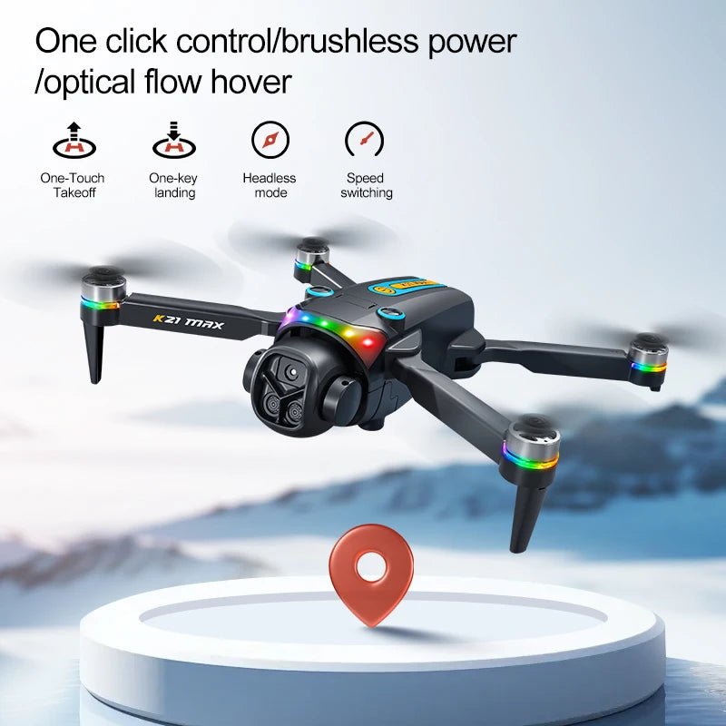 ZNLYRION RC Drone K21MAX Foldable Brushless Drone With Screen Remote EIS Dual Electric Camera Optical Flow Hover Colorful LED Light RC Quadcopter