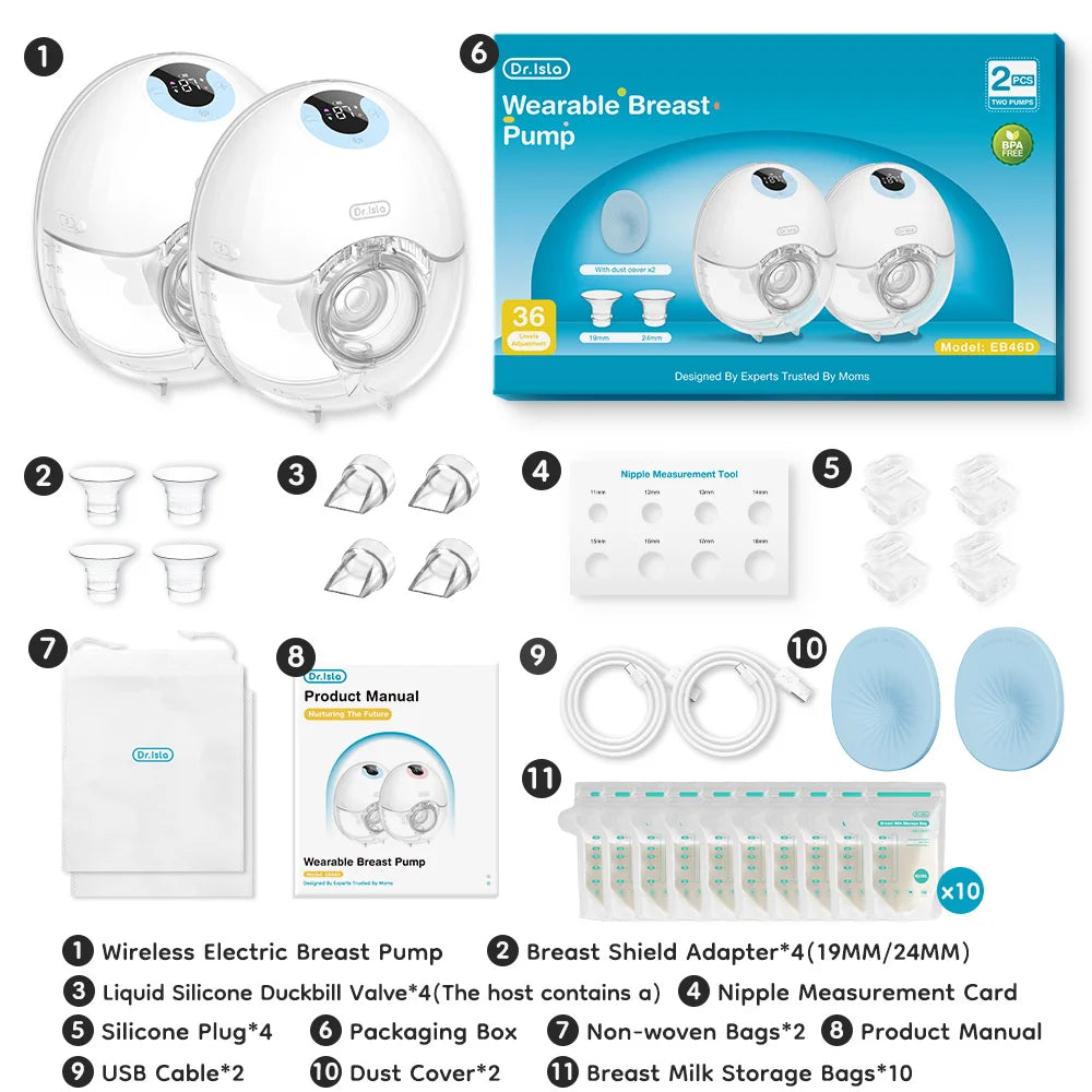 MAMIJOY Wearable Electric Breast Pump 2PCS 4Modes & 36Levels Hands Free Low Niose 210mlCapaciy Gift 10PCS Milk Storage Bag EB46D