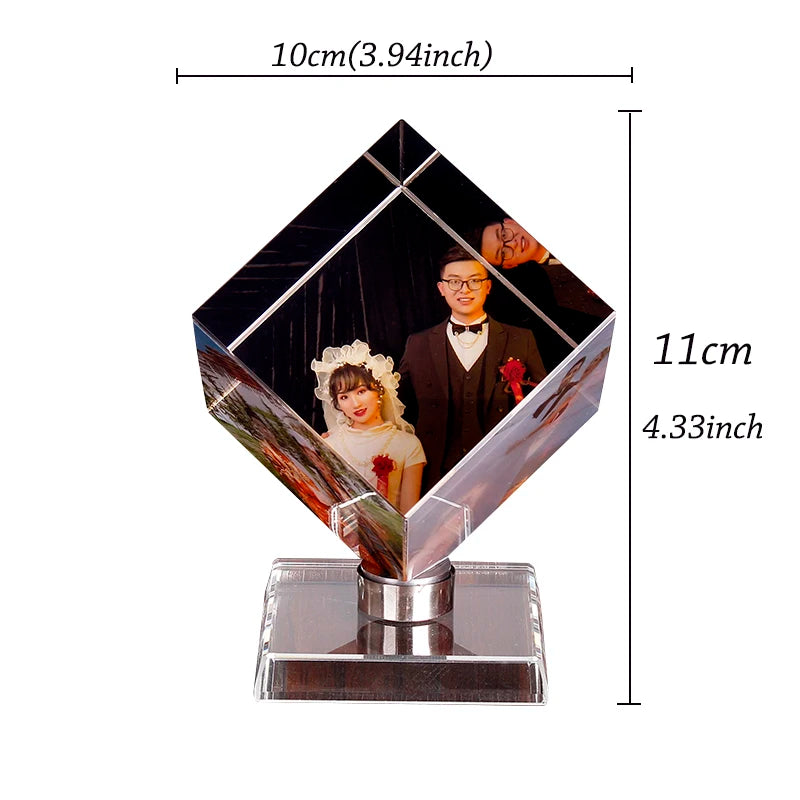 Personalized Customization Crystal Cube Shape Photo Album Glass Figurines Graduation Wedding Souvenir Home Decor Christmas Gifts