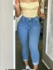 Plus Size High Waist Dark Blue High Waist Skinny Jeans Printed Softener Stretchy Casual Elegant Denim Pencil Pants for Women/Mom