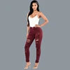Womens High Waisted Black Torn Jeans Plus Size 3XL Skinny Denim Pencil Pants Burgundy Stretch Rugged Ripped Distressed Jeans