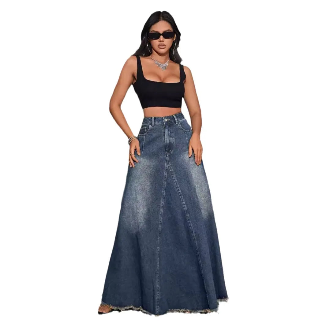 YUANBOFEI High Quality Women's Denim A-Line Midi Skirt Vintage Washed Stretch Jeans Breathable Comfortable Summer Casual Outing