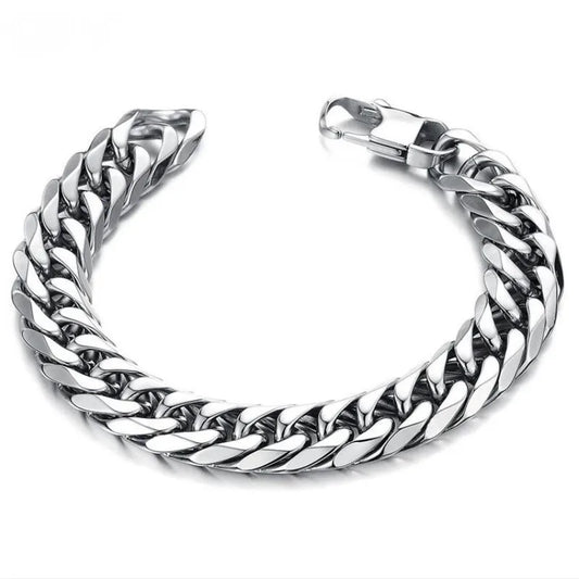 HNSP 316L Stainless Steel LA Cuban Link Chain Bracelet For Men Punk Hip Hop Silver Color Hand Chain 8/10/12/14MM Thick