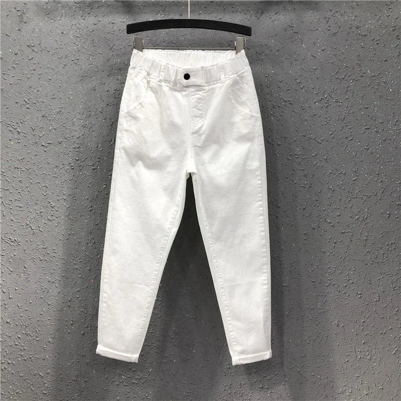 New Arrival Summer Women's Harem Pants All-matched Casual Cotton Denim Capri Pants Elastic Waist Yellow White Jeans Plus 5XL 6XL