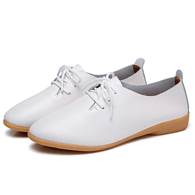BeckyWalk Plus Size Spring Women Shoes Genuine Leather Lace Up Ladies Casual Shoes Woman Flats Zapatos Mujer 42/43/44 WSH2674