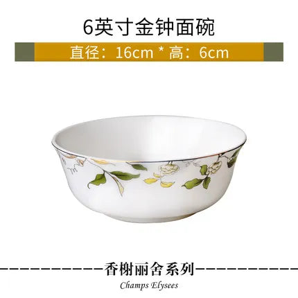 Tangshan Bone Porcelain Bowls and Dishes with Pottery Bowls and Plates with Soup Bowls and Noodles