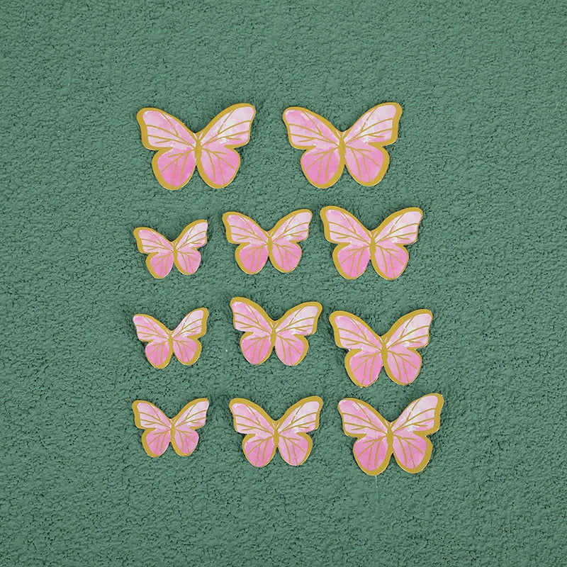 Cake Decoration Bronzing Butterfly Insert 11pcs/Set Paper Pink Purple Butterfly Baking Dessert Table Dress Up Birthday Decor