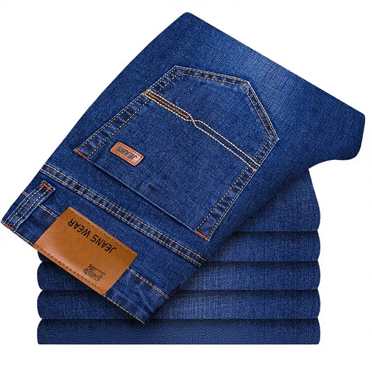Men's Smart Casual Plus Size Solid Knitted Softener Mid Waist Breathable Windproof Eco-Friendly Washed Quick Dry Jeans
