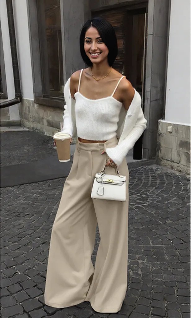 New fall style cream color High Waist trousers Pants for women