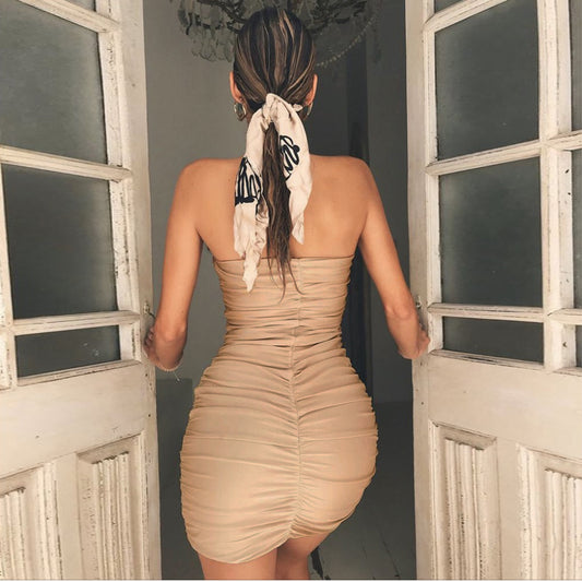 Amazon Cross-Border Spring and Summer New 2024 European and American Clothing Sexy Tube Top Nightclub Pleated Hip Dress 8505